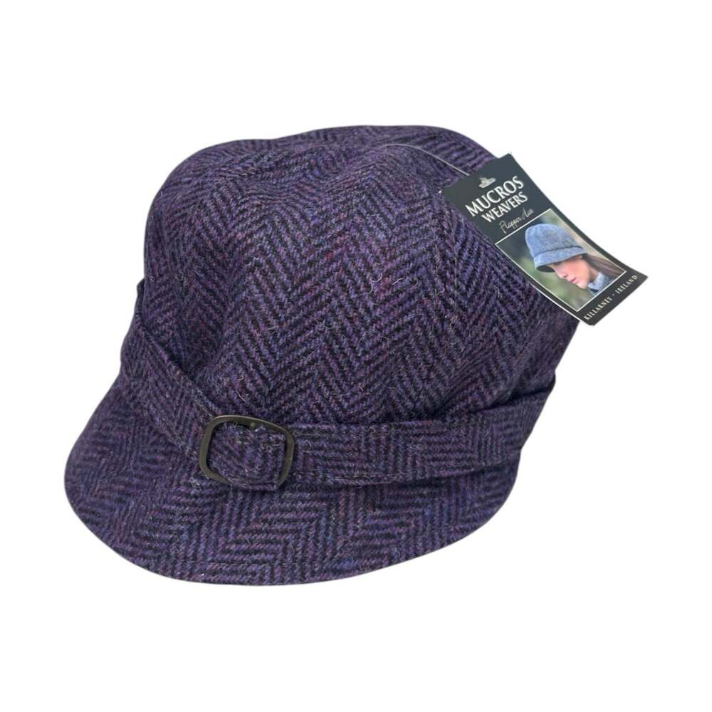 New Mucros Weavers Flapper Hat Womens Purple Herringbone Wool Tweed Cloche Cap
